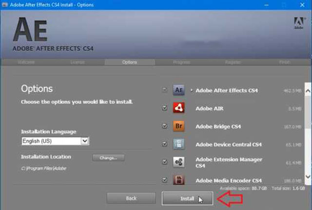 Hướng dẫn cài đặt Adobe After Effect CS4
