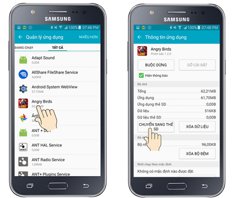 Cách chuyển ứng dụng sang thẻ nhớ Samsung Galaxy J7