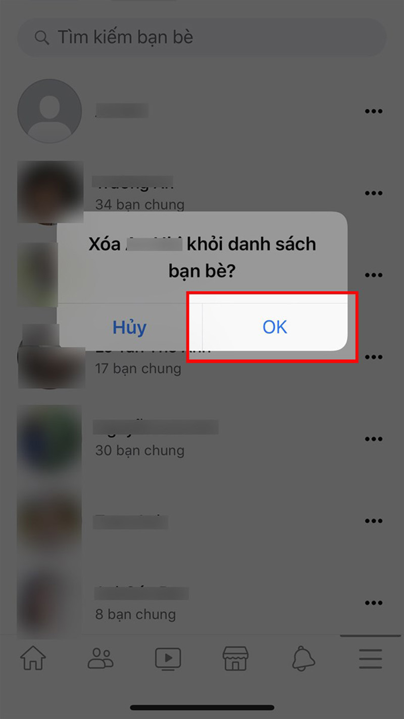 Cách hủy kết bạn facebook bằng điện thoại