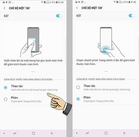 Cách thu nhỏ màn hình điện thoại android bằng chế độ một tay