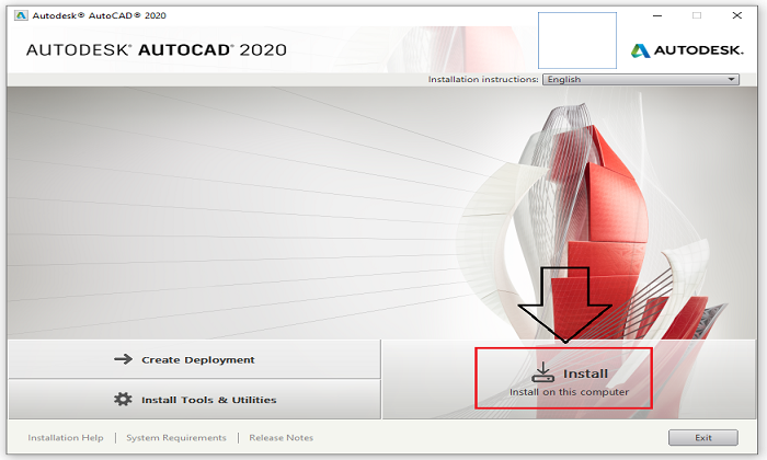 Chọn Install để tiến hành cài đặt Autocad 2020