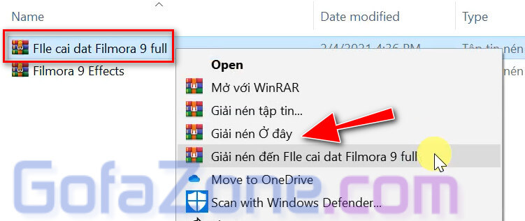 Người dùng mở folder chứa file cài đặt Filmora 9