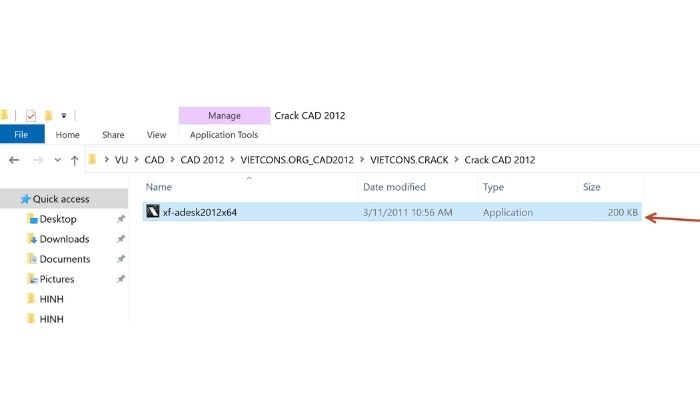Chọn file Autocad 2012 cr@ck đã tải