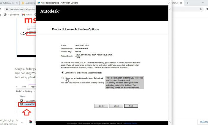 Chọn mục “I have an activation code from Autodesk” -&gt; “Next”