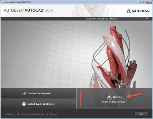 Chọn mục Install để bắt đầu cài đặt Autocad 2014