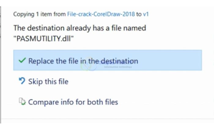Chọn Replace the file