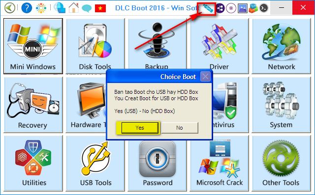 Click vào icon USB màu xanh và lựa chọn thiết bị muốn tạo Boot
