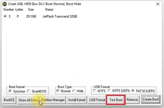  Để kiểm tra USB Boot vừa tạo có thành công không, hãy nhấn vào Test Boot