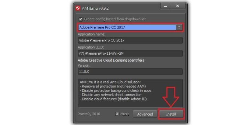 Hộp thoại Amtemu xuất hiện thì chọn Adobe Premiere CC 2017
