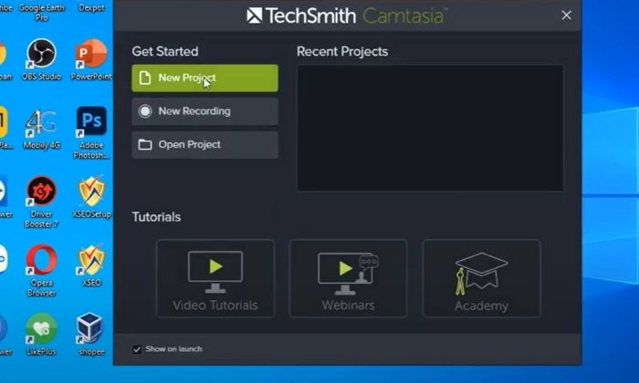 New project cho Camtasia 2019 