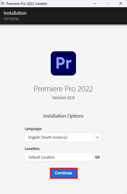  Nhấn chọn Continue để tiếp tục cài đặt Adobe Premiere Pro CC 2022
