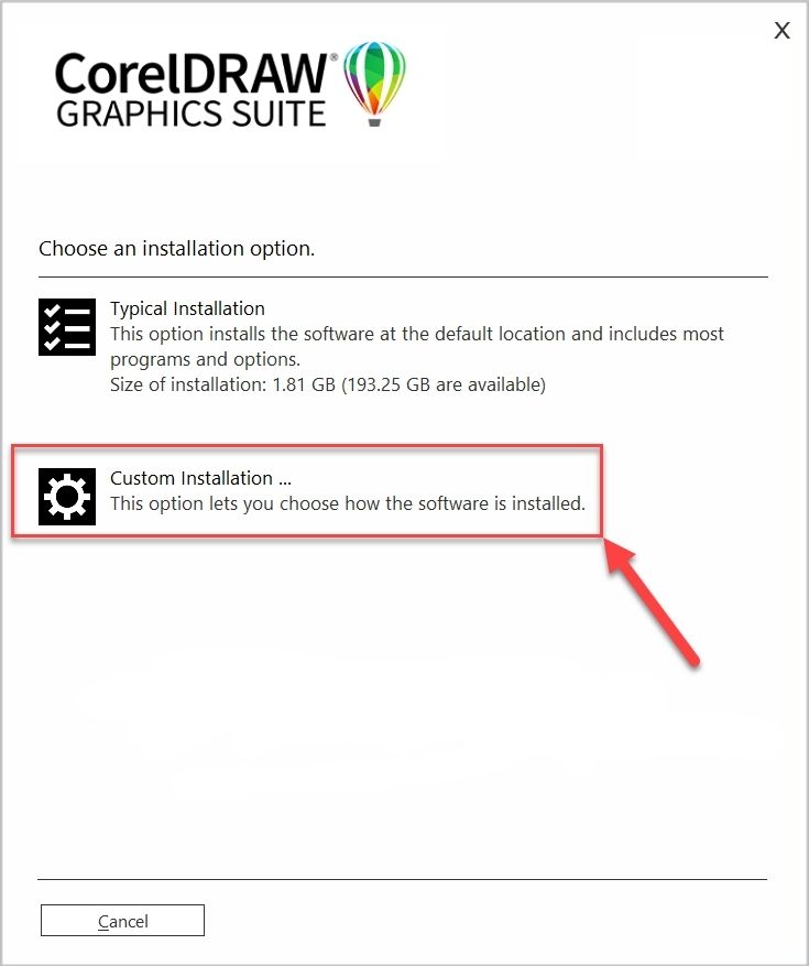 Nhấn chọn Custom Installation... như hình minh họa