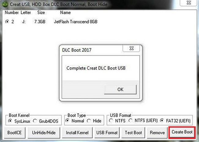 Nhấn chọn vào Create boot để tiến hành tạo USB Boot với phần mềm