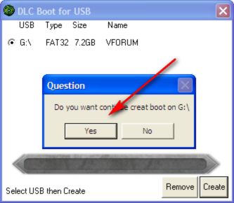 Nhấn chọn Yes để bắt đầu tạo USB boot DLC Boot 2016