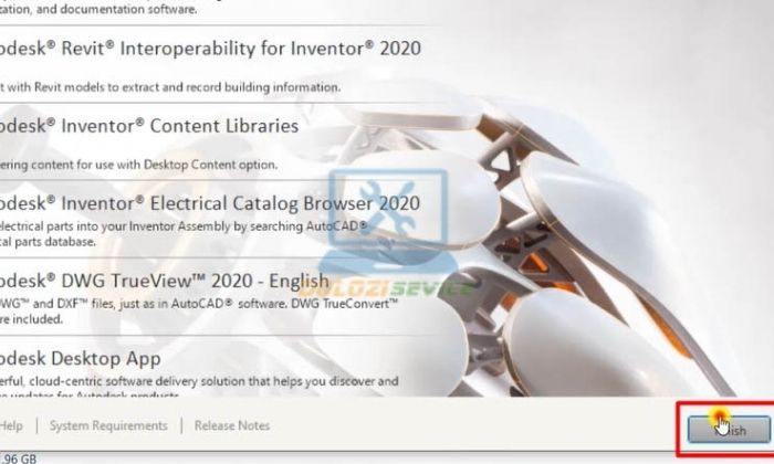 Nhấn Finish để hoàn thành cài đặt Inventor 2020