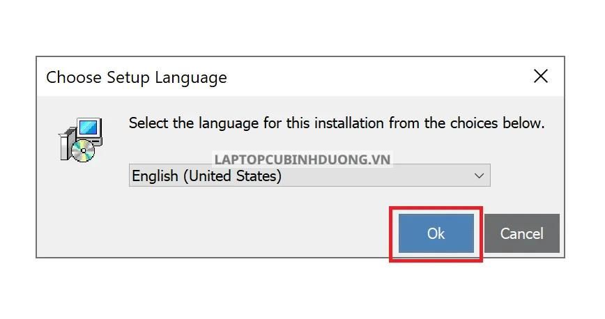 Tiến hành nhấn chọn ngôn ngữ English để sử dụng phần mềm