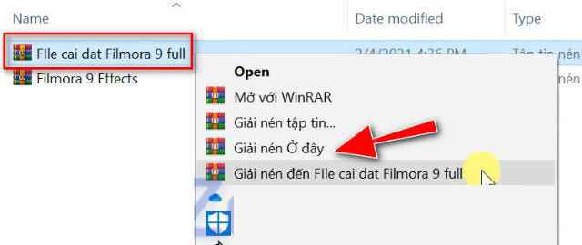 Người dùng mở folder chứa file cài đặt Filmora 9