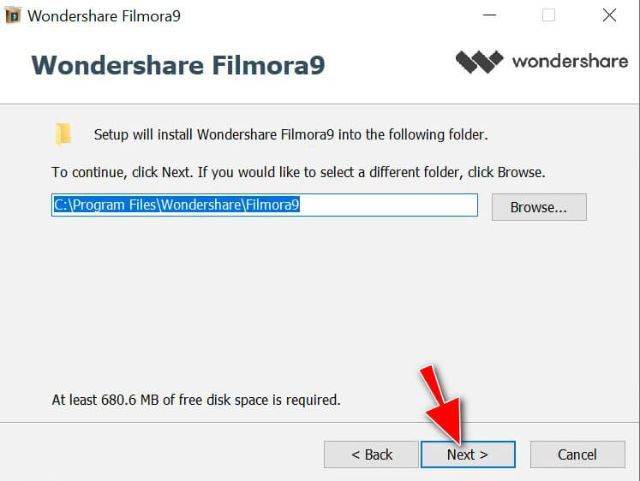 Chọn thư mục cài Filmora 9