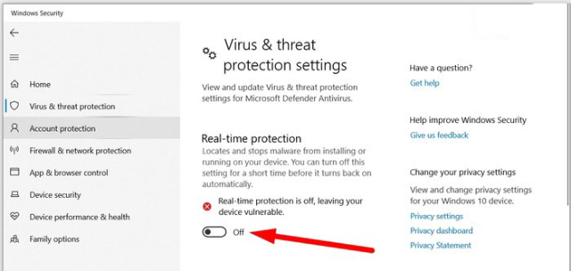 Tạm tắt phần mềm diệt virus