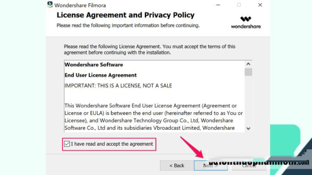 Click vào mục “I have read…” và nhấn Next
