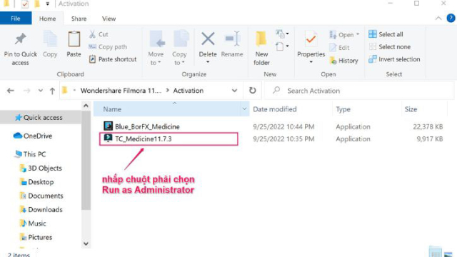 Tiến hành cho chạy File TC_Medicine dưới quyền Administrator